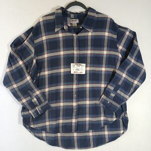 NWT Wrangler Wrancher Shirt Mens XXL Blue Navy Plaid Long Sleeve Button Up #546